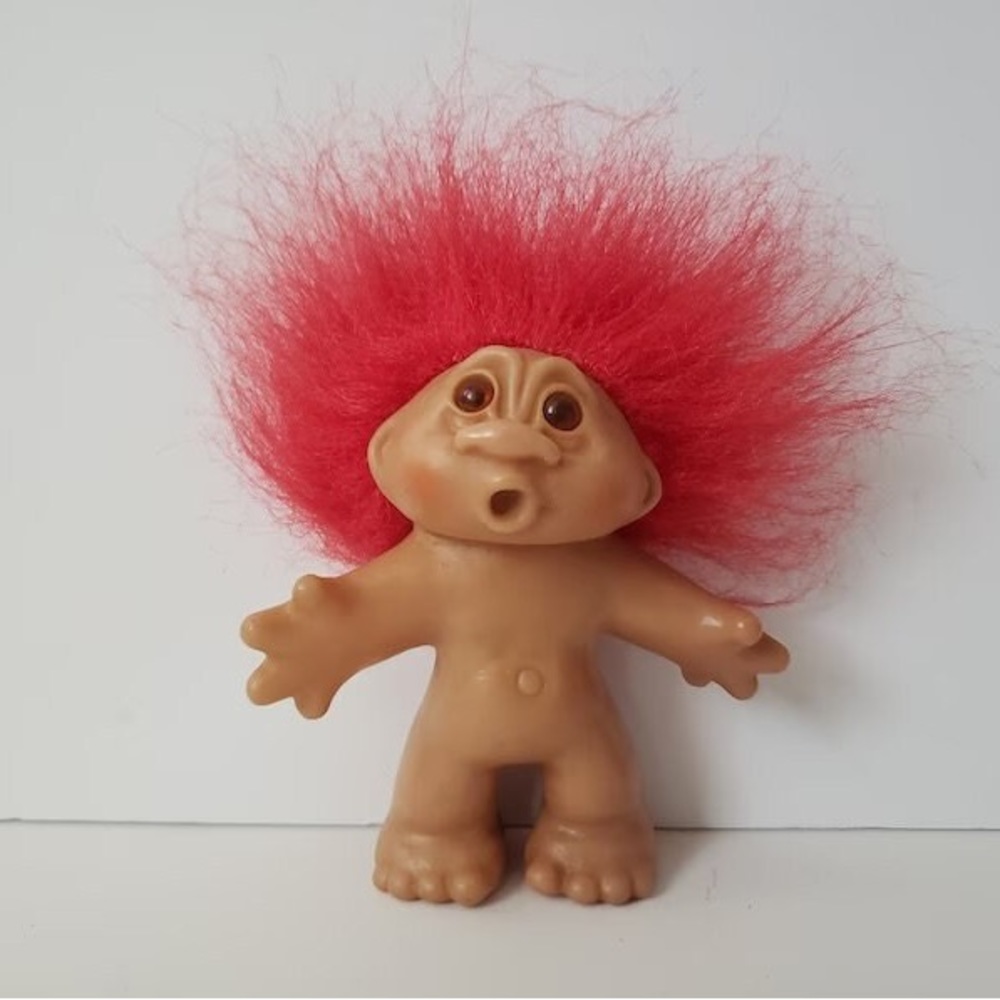 Vintage Dam Troll Doll, Red Hair, 5" Trolls, Christmas Troll, Santa Troll